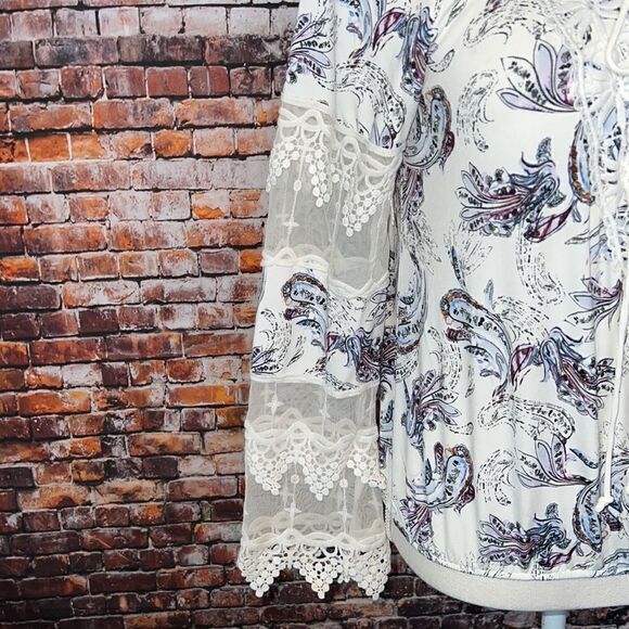 WHBM Long Sleeve Boho Lace-Up Blouse - Picture 6 of 11